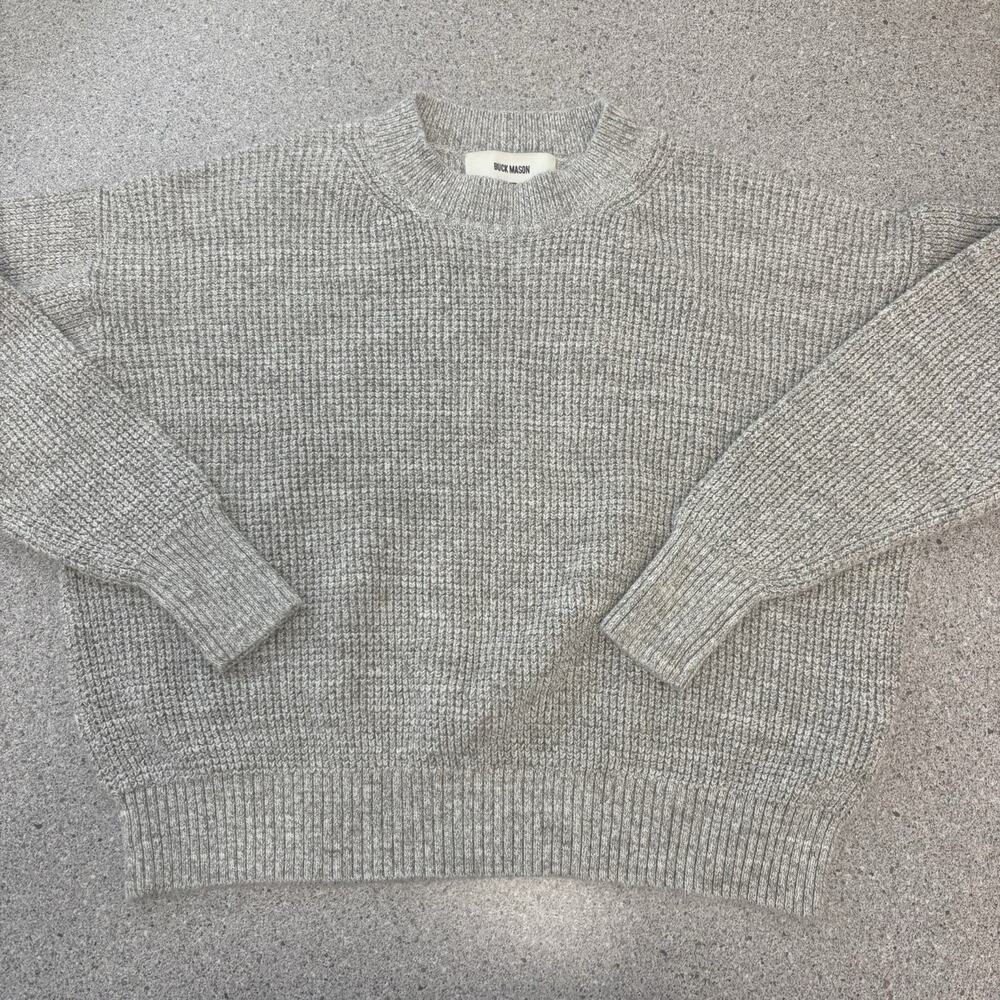 NWT Buck Mason Womens Small Gray Seafarer Cotton Shrunken Crew Sweater Fisherman - Picture 2 of 15